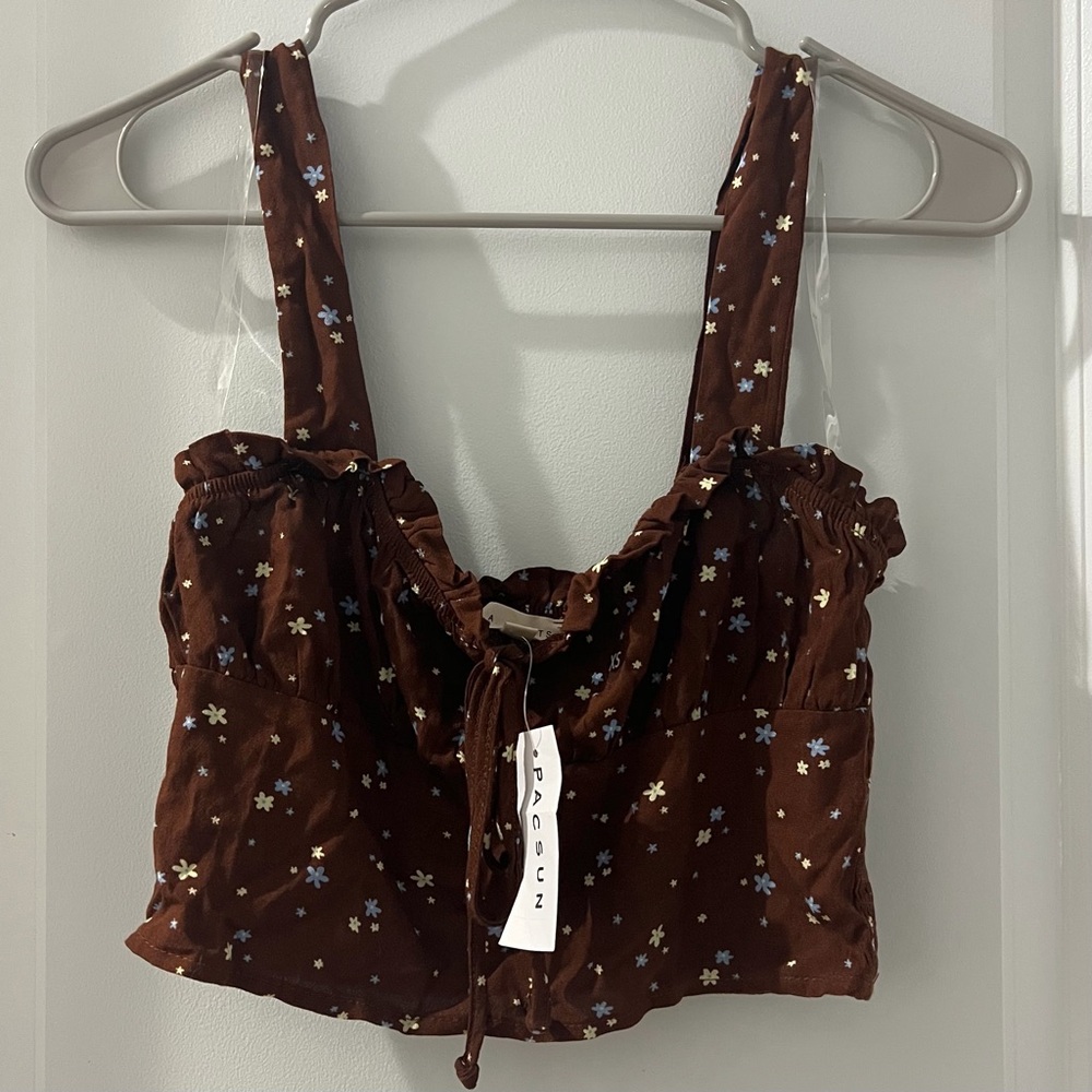 Pacsun La Hearts Brown Floral Crop Tank Top